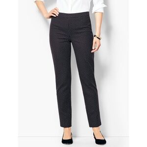 TALBOTS 8 Chatham Ankle Pants Slim Black White Dot Print Side Zip Stretch Classy